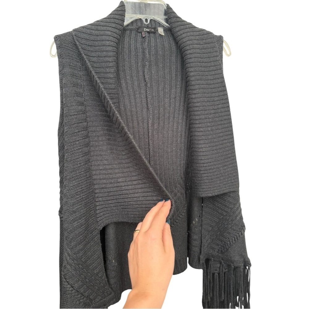 Dex Shawl Collar Fringe Sweater Vest Size Small Grey Wool Angora - Picture 5 of 10